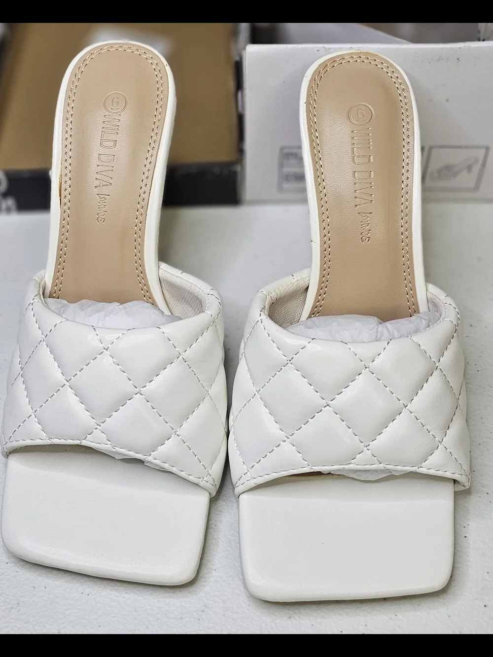 Wild Diva Lounge Bona-01 White Braided Square Open Toe Mule Heel Sandal sz 6,NWT